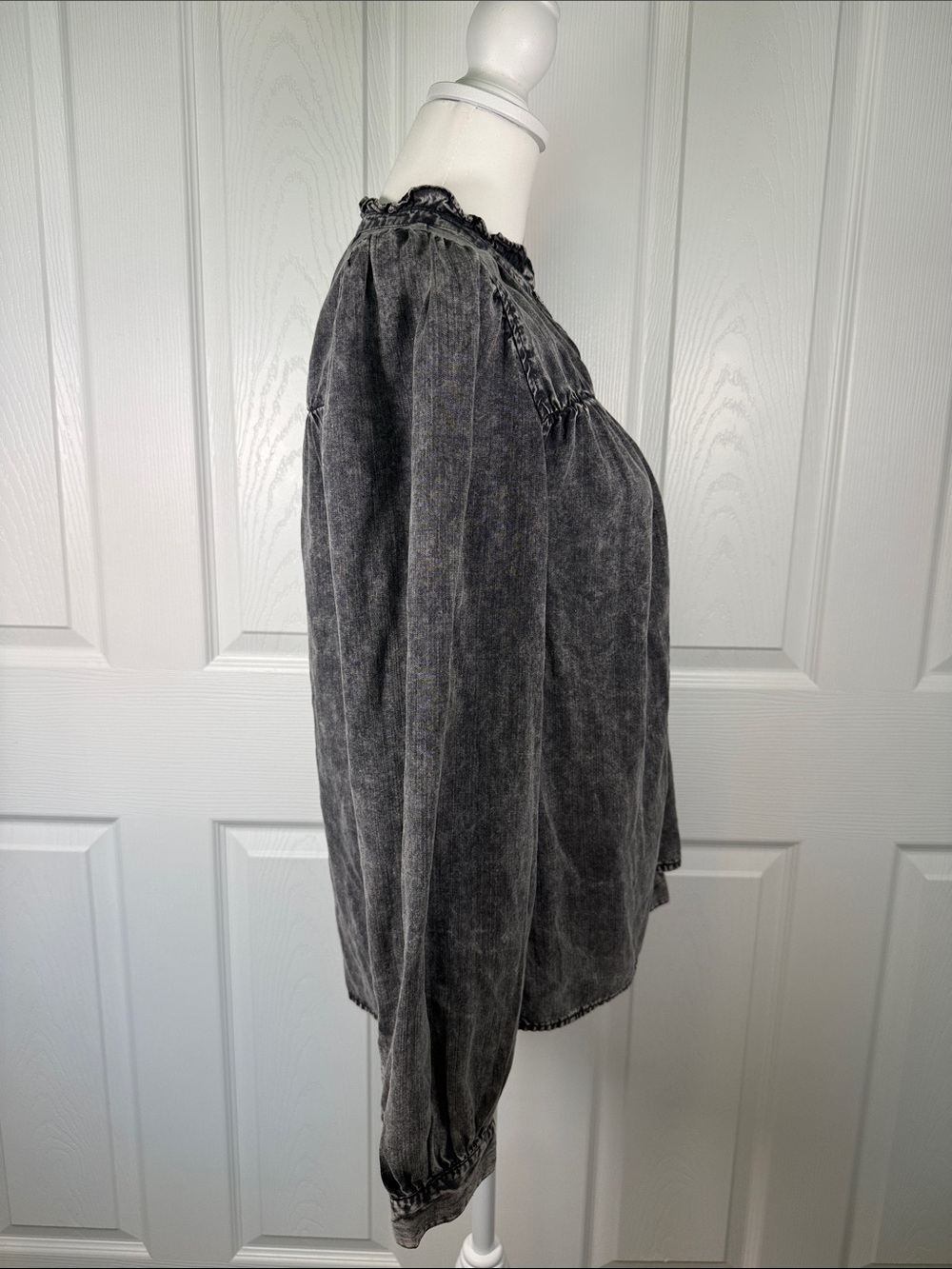 Boho Rails Charcoal washed denim Ruffled Blouse - Picture 5 of 12